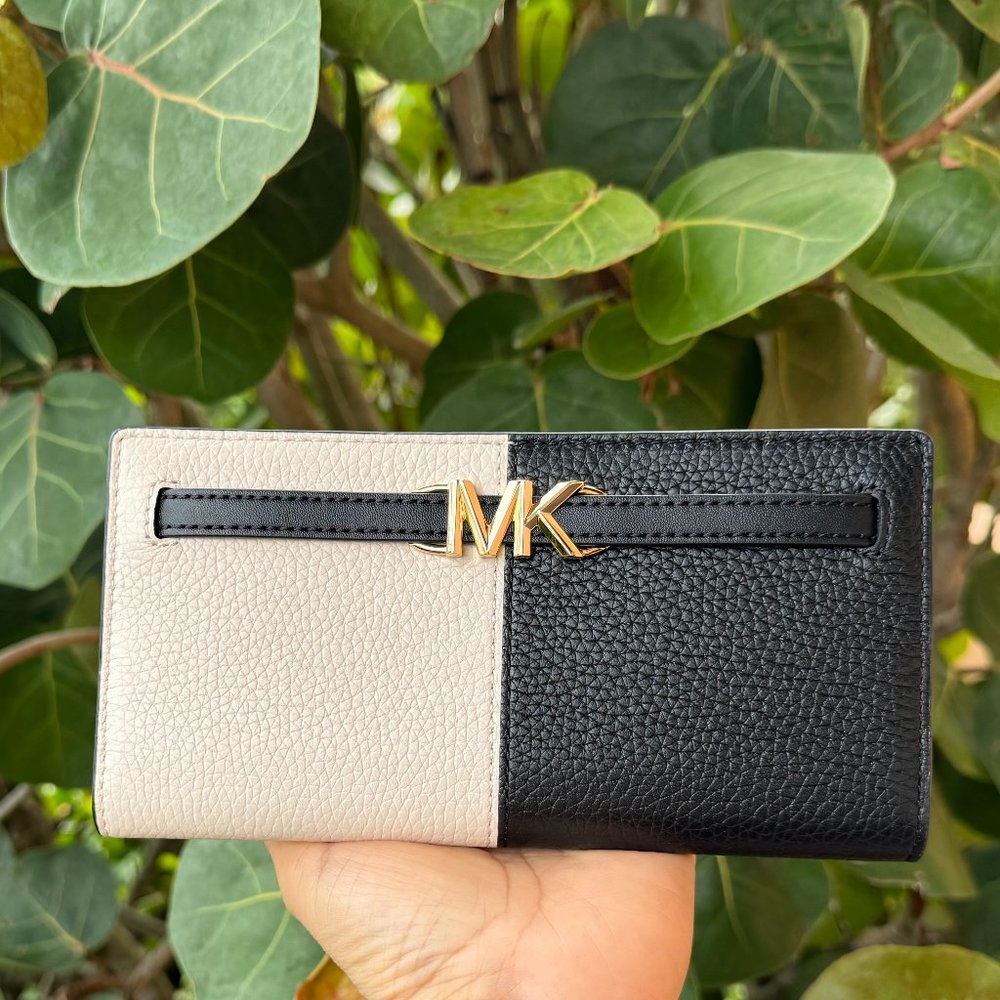 Michael Kors Reed Large Flap Bifold Snap Wallet Black Multi Color-Block